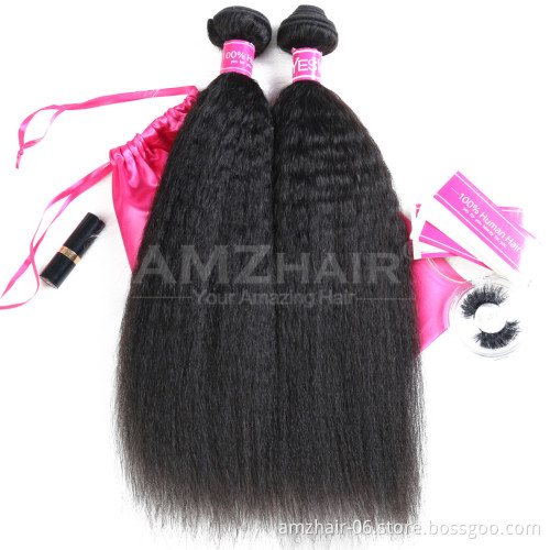 Natural Color Kinky Straight Brazilian Virgin Human Hair Weave Vendors Wholesale 10A Cuticle Aligned Remy Hair Extension Bundle